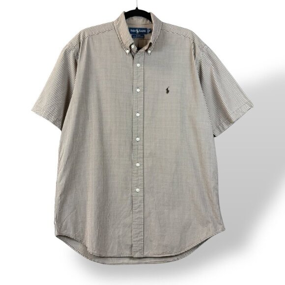 Ralph Lauren Blake Shirt Mens Sz M Brown Check Short Sleeve Button Pony Logo - Picture 1 of 9
